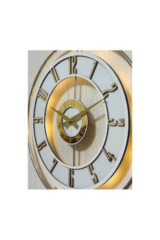 Pey Aksesuar Metal Camlı Duvar Saati Krom Statık 50 X 70cm Orta Boy Işıklı Gerçek Cam Duvar Saati Modern Tasarım M51-kromgrı-şeffaf-beyaz-gold