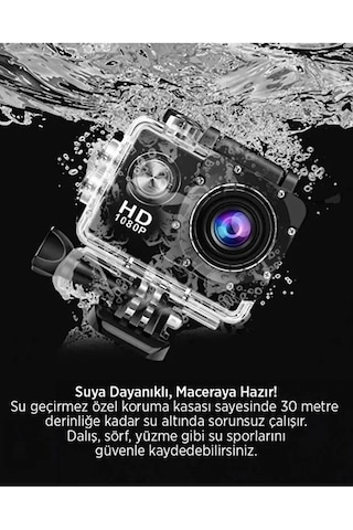 Aksiyon Kamera 1080p Hd Suya Dayanıklı - 140 Geniş Açı Lcd Ekran