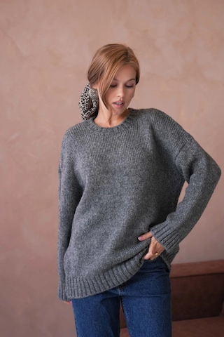 Kadın Bisiklet Yaka Yumuşak Dokulu Oversize Triko Kazak 3032 Antrasit