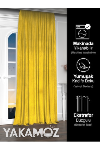 Yakamoz Kadife Görünüm Güneş Sarısı Ada Fon Perde Ekstraforlu Velvet Touch Serisi Güneş Sarısı Sarı