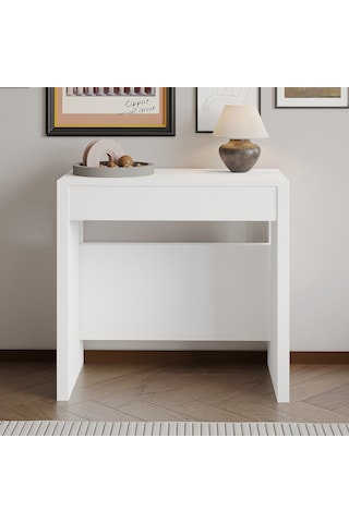 İnarch Dizayn Nivo Modüler Açılır Yemek Masası Modern Dresuar & Çok Amaçlı Masa,kapalı 44 Cm - Açık 116 Cm Beyaz