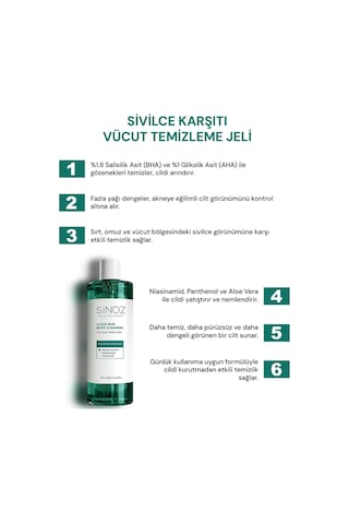 Sinoz Clear Skin Body Cleanser Karşıtı Vücut Temizleme Jeli 400 ML
