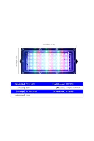 Ximistore9 Rgb Led Projeksiyon Lambası 50w Dış Mekan Aydınlatması Kumandalı 220-240v Toz Ve Nem Koruma 4500 Lm RGB