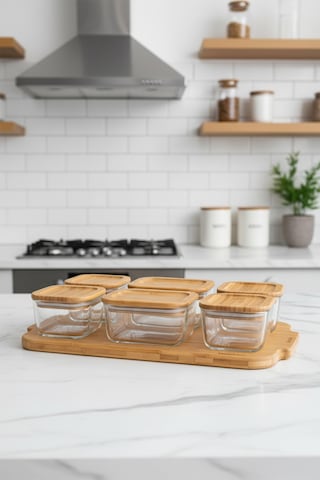 Bambum Enzo - 13 Parça Cam Kahvaltılık Bambu