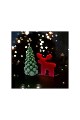 Yılbaşı Noel Christmas Ağaç Ve Geyik Dekoratif Mum