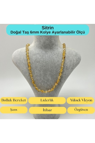Yıldız Doğal Taş Sitrin Doğal Taş 6 MM Makrome Kolye 45 CM - 55 CM Ayarlanabilir Sarı