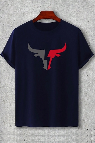 Erkek Boğa Silüet Baskılı Oversize Tshirt Lacivert