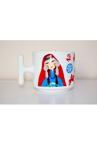 Türk Kızı T Kulplu Beyaz Seramik Kupa Bardak Hediyelik Beyaz