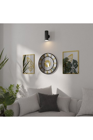 Dekoratif Ayna Pleksili Kelebek Tasarımlı 3 Parça Duvar Saati Gümüş - Altın