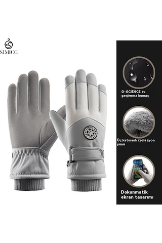 Kayak Sıcak Rüzgar Geçirmez Su Geçirmez Dokunmatik Ekran Eldiveni Gri Beyaz