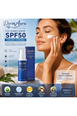 Dermaura Nemlendirici Etkili Yüz Güneş Kremi SPF50+ 100 ML