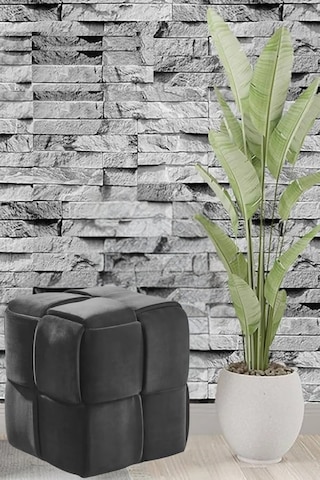 Most Spiral Kare Puf 26 Koyu Antrasit Kadife Kumaş Evinize Tesli