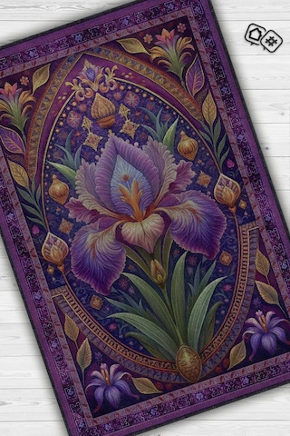 Homshtag Art Deco Süsen Çiçeği Halısı Bitki Temalı Soft Mor Renk Etnik Dijital Baskılı Çiçekli Halı Çok Renkli