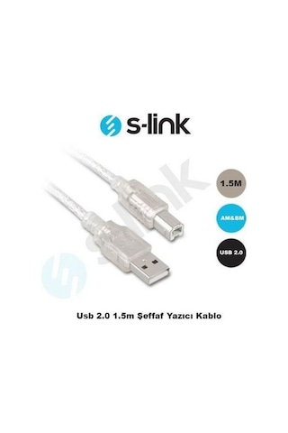 S-Link Usb2.0 1.5M Şeffaf Yazıcı Kablosu