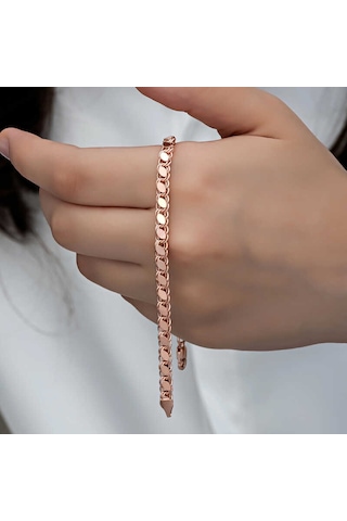 Blackcraft 925 Ayar Gümüş Rose Pullu Zincir Kadın Bileklik Bc-bdb26b Renkli