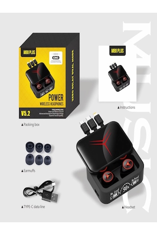 Time&Tech M88plus Bluetooth 5.2 Kablosuz Kulak İçi Kulaklık