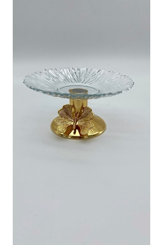 2'li 13cm Gold Kelebek Detaylı Metal Ayaklı Cam Lokumluk , Sunumluk , Şekerlik, Çerezlik Gold