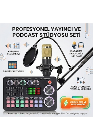 Profesyonel Podcast Yayıncı Mikrofon Seti Ses Kartlı, Efektli, Canlı Yayın & Stüdyo Kiti Profesyonel Podcast Yayıncı Mikrofon Seti Ses Kartlı, Efektli, Canlı Yayın & Stüdyo Kiti