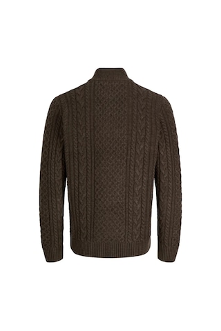 Jack & Jones Authentic Jprblucallum Örgü Desenli Yarım Fermuarlı Dik Yaka Kazak Erkek Kazak 12299947 Kahve