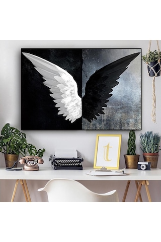 Siyah Beyaz Güçlü Tüy Kanatları 5d Diy Elmas Boyama Mozaik Resim Melek Duvar Dekor 40x50cm