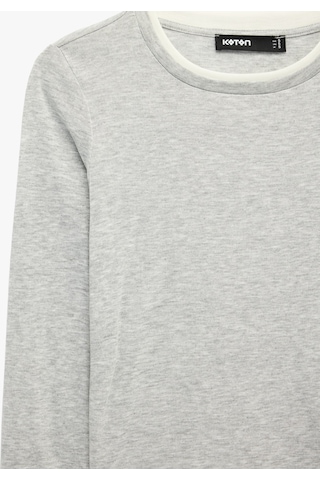 Koton Slim Fit Renk Kontrastlı Katmanlı Uzun Kollu Bisiklet Yaka Tişört Gri 7wak50105ek