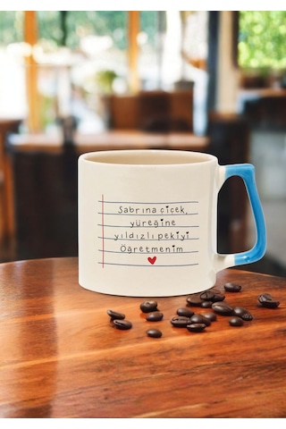 Öğretmenler Günü Kişiye Özel Renkli Kulplu Öğretmen Kupası Mavi