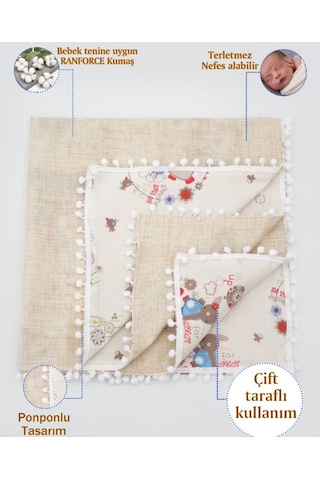 Mordesign Kenar Ponponlu Bebek Pikesi %100 Pamuk Kumaş Animal Serisi