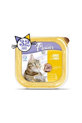 Plaisir Hindi Etli Pate Yetişkin Kedi Yaş Maması 32 x 100 G