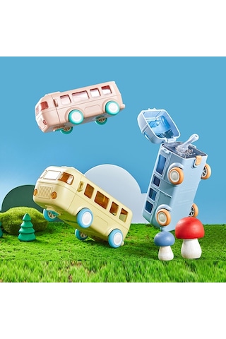 Sones Kt-1139 500ml Taşınabilir Sızdırmaz Su Bardağı Askılı Sevimli Otobüs Şekilli Emzikli Bardak, Renk: Sarı