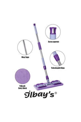 İlbay's Mikrofiber Mandallı Yer Mopu Mor + Yedek Mop