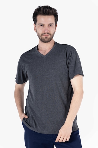 T-shirt V Yaka %100 Pamuk Antrasit Melanj