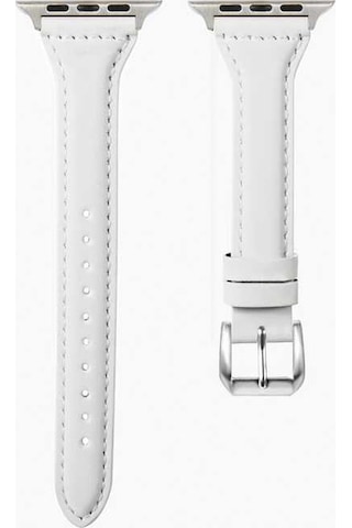 Watch Ultra 49mm Kordon Uyumlu Krd-28 Deri Strap Kayış Clo- Beyaz