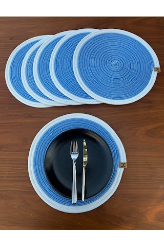 6 Lı Yuvarlak Supla Takımı Kolay Temizlenebilir, Modern Sofralar İçin Mavi - Beyaz
