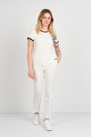 Sistas Kadın Düşük Kol Boncuk İşlemeli Bisiklet Yaka Bluz 24274 Ekru Ekru