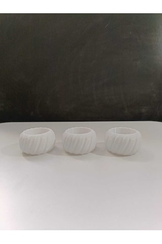 3 Lü Spiral Desenli Dekoratif Beyaz Mumluk Seti Modern Tasarım Beyaz