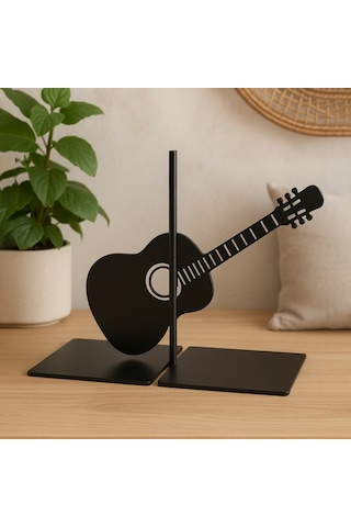 Gitar Figürlü Metal Kitap Tutucu Müzik Temalı Dekoratif Tasarım