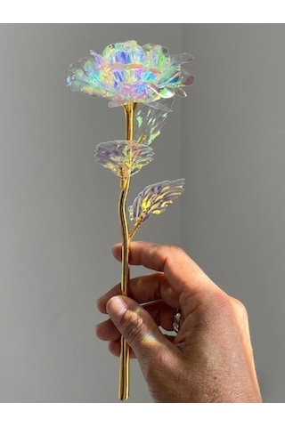 Dekoratif Galaksi Gül, Işıltılı Holografik Yapay Gül, Altın Renk Gövdeli Renk Değiştiren Tasarım Gül, Sevgililer Günü, Yıldönümü Ve Doğum Günü İçin Romantik Hediyelik 20beyazcipso