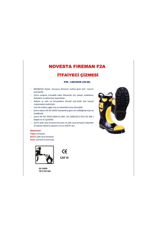 İtfaiyeci Çizmesi No:43 Novestra Fıreman F2a En15090:2012 Hı2 Sra