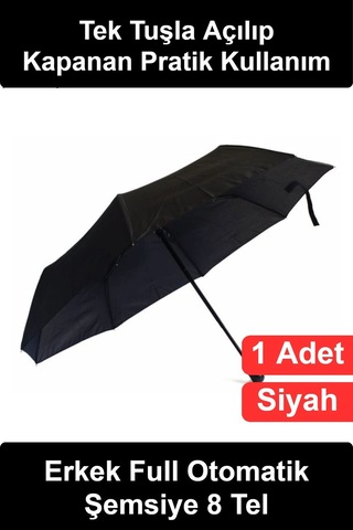 Wonara Otomatikşemsiye Erkek Full Otomatik Şemsiye 8 Telli Katlanır Siyah Kılıflı Bilek Askılı Butonlu Sağ Çok Renkli