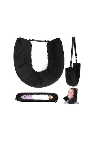 Gaojunshop01 Ayarlanabilir Doldurulabilir Seyahat Boyun Yastığı Gri Taşınabilir Katlanır Yumuşak