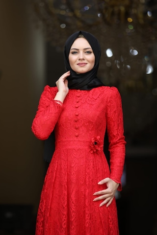İbrahim Burak Etiler Collection Ahunisa Henna Abiye Kırmızı 5646