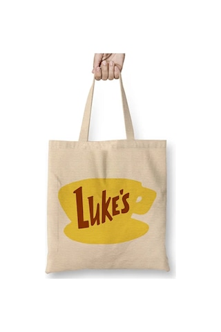 Toyaso Gilmore Girls Lukes Bez Çanta Uzun Saplı Alışveriş Çantası Plaj Çantası Beyaz