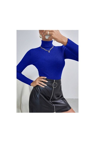 Hanclo Kadın Fitilli Balıkçı Yaka Slim Fit Triko Kazak Mavi
