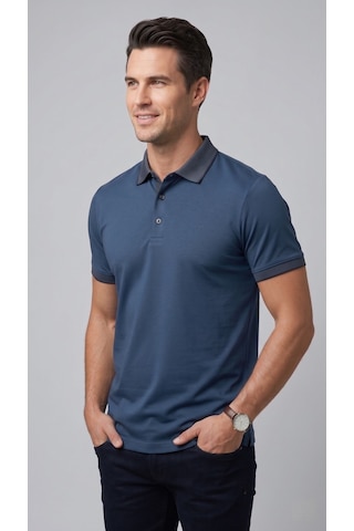 Efor Comfort Fit Rahat Kalıp %100 Pamuk Kıvrılmaz Yaka İndigo Lacivert Polo Yaka Tişört Ts 931 İndigo-lacivert