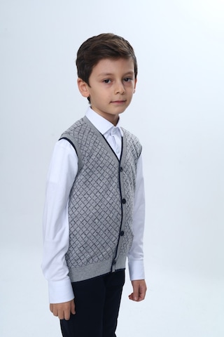Toontoy Kids Toontoy Erkek Çocuk V Yaka Düğmeli Triko Yelek - Diagonal Desenli Gri