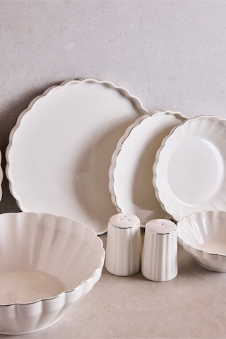 İstanbul Platin 29 Parça 6 Kişilik Porselen Yemek Takımı Beyaz Beyaz