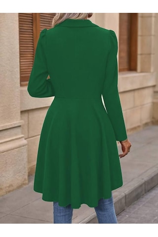 Kadın Uzun Kollu Yakalı Önden Düğmeli Uzun Atlas Blazer Ceket Yeşil