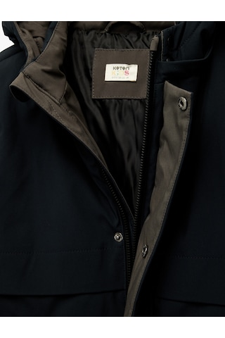Koton Uzun Kollu Çıtçıt Detaylı Cepli Slim Fit Kapşonlu Mont Lacivert 6wkb00017tw Lacivert