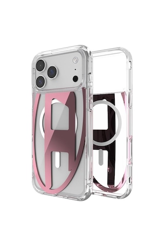 Diesel Apple iPhone 17 Pro Max Uyumlu Magsafe Destekli Oval D Metalik Kılıf - Pembe