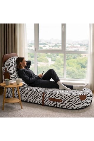 Viscolog Comfort Yeni Nesil Bohem Tekli Koltuk,legom Yataklı Katlanır Berjer,yer Yatağı, Modüler, 65x75 85cm Zebra Desen